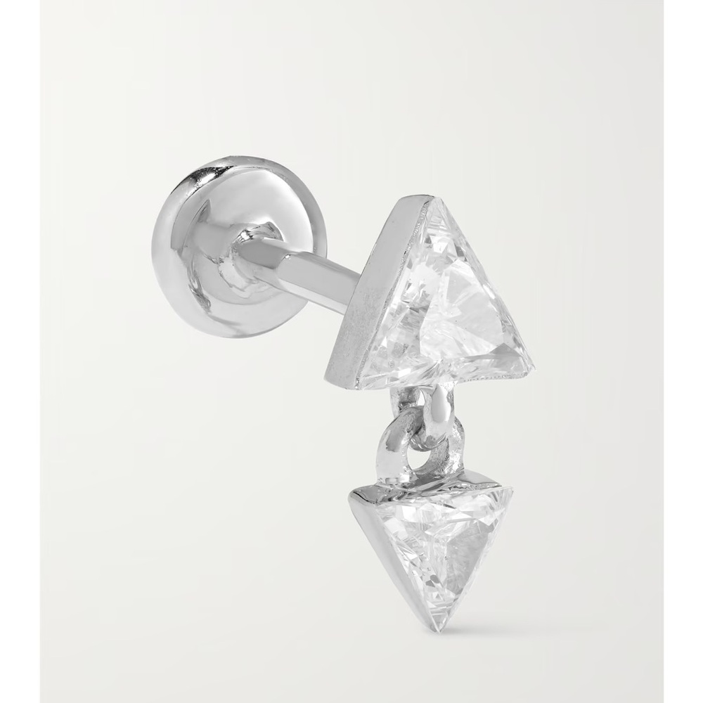 MARIA TASH - Invisible Set Triangle Diamond Dangle Threaded Earring Retail$1,290